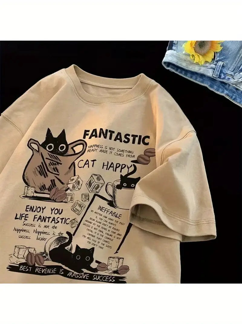 CatMood™ – Camiseta oversize con estampado ilustrado