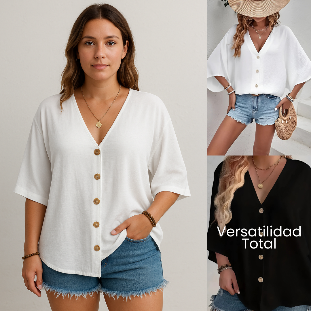 VERSATILE V: Blusa Esencial con Cuello en V