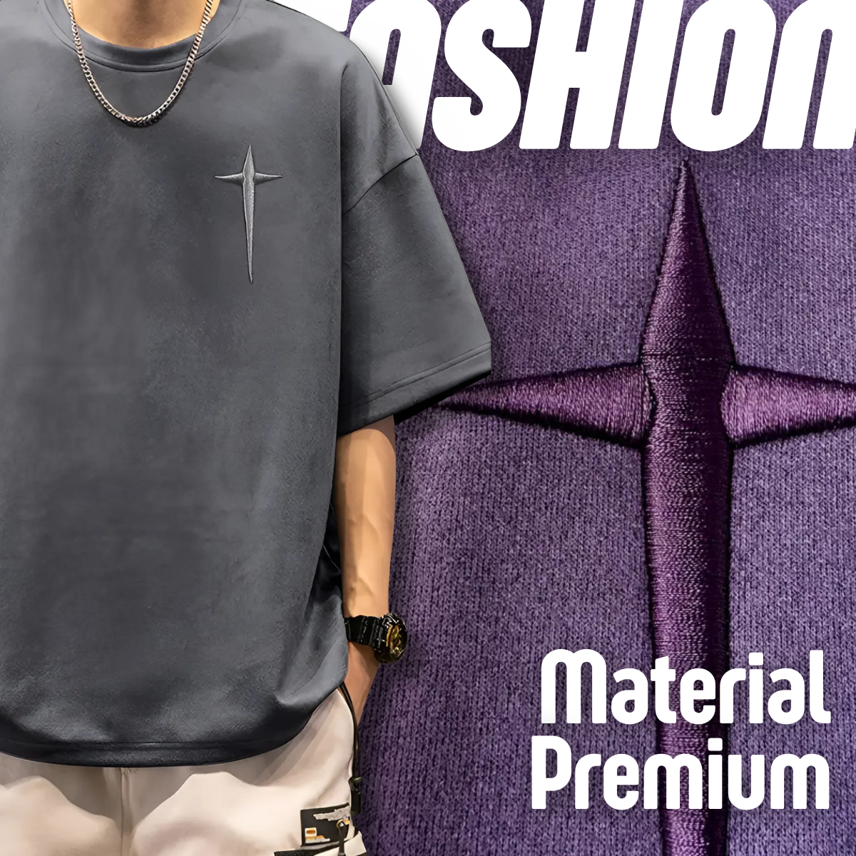 DarkFaith™ – Camiseta oversize púrpura con bordado