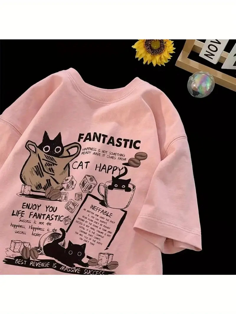 CatMood™ – Camiseta oversize con estampado ilustrado
