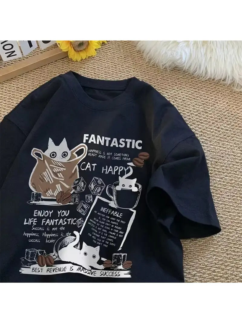 CatMood™ – Camiseta oversize con estampado ilustrado