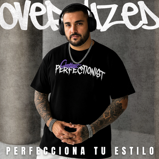 Perfectionist™ – Camiseta oversize negra con gráfico urbano
