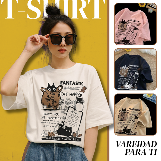 CatMood™ – Camiseta oversize con estampado ilustrado