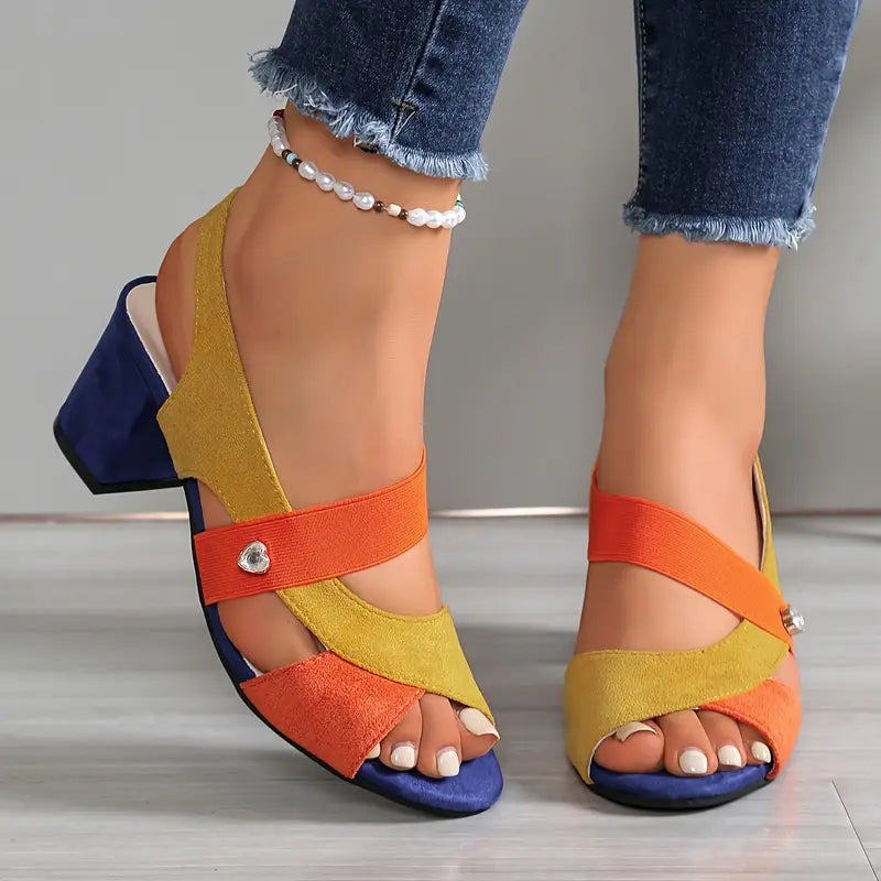 ColorBlock™ – Sandalias de tacón medio bicolor