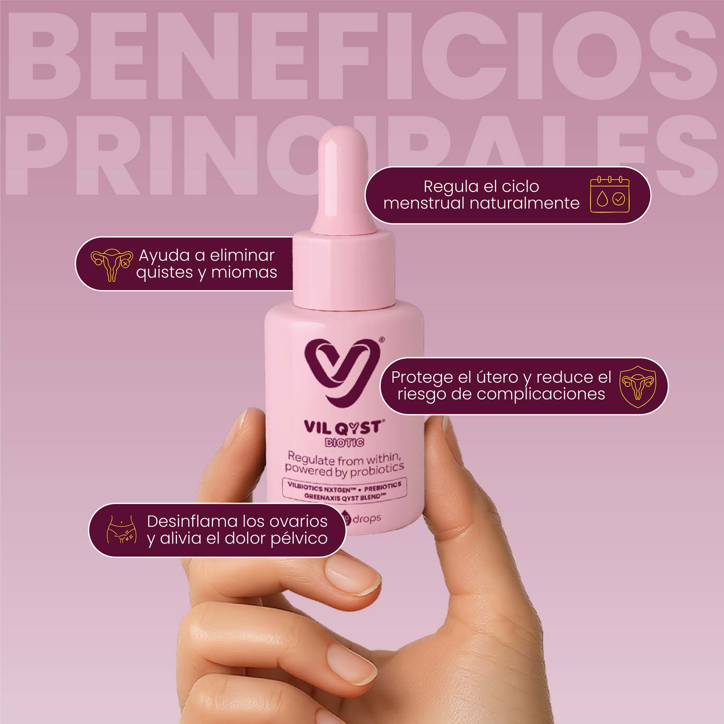 VIL QYST BIOTIC™ – El primer regulador intestino-ovárico que elimina quistes desde la raíz y devuelve el equilibrio a tu ciclo menstrual