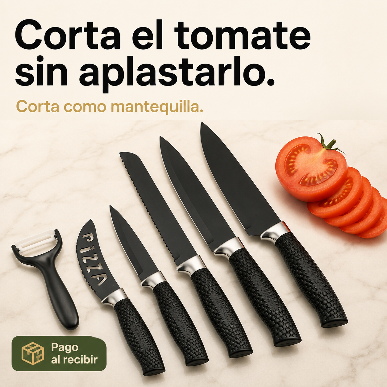 Juego 7 Cuchillos Profesionales Negros — vista 1