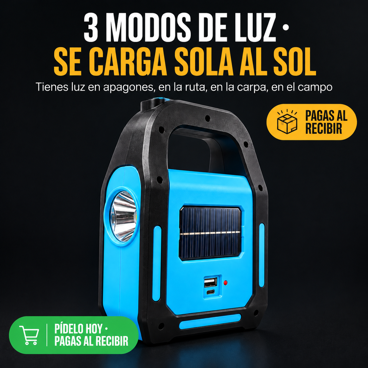 Linterna Recargable Usb Solar Powerbank - 12970 — vista 1