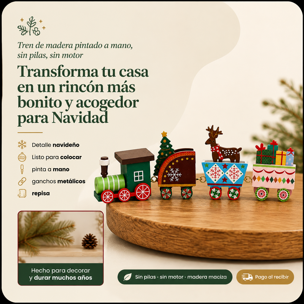Mini Tren Navidad De Madera Colorido - 33632 — vista 1