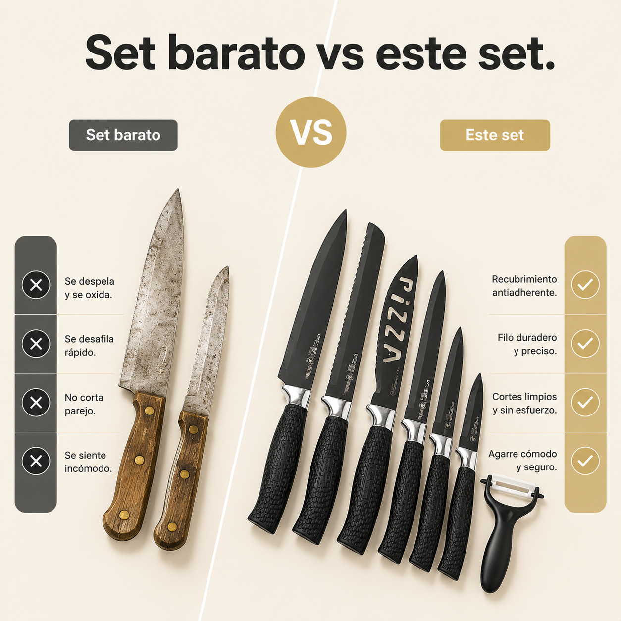 Juego 7 Cuchillos Profesionales Negros — vista 2