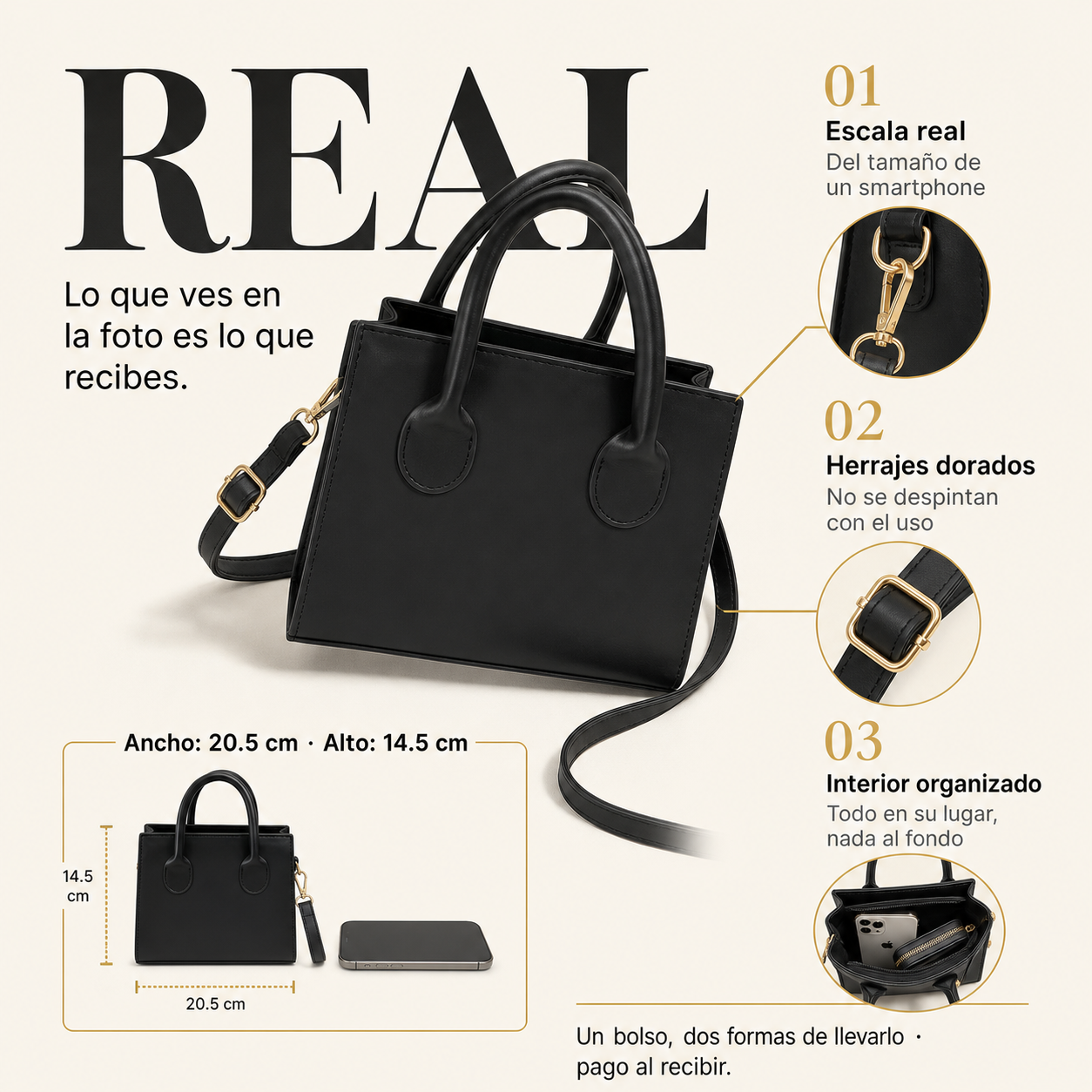 Bolso bandolero pequeño de doble asa — vista 3