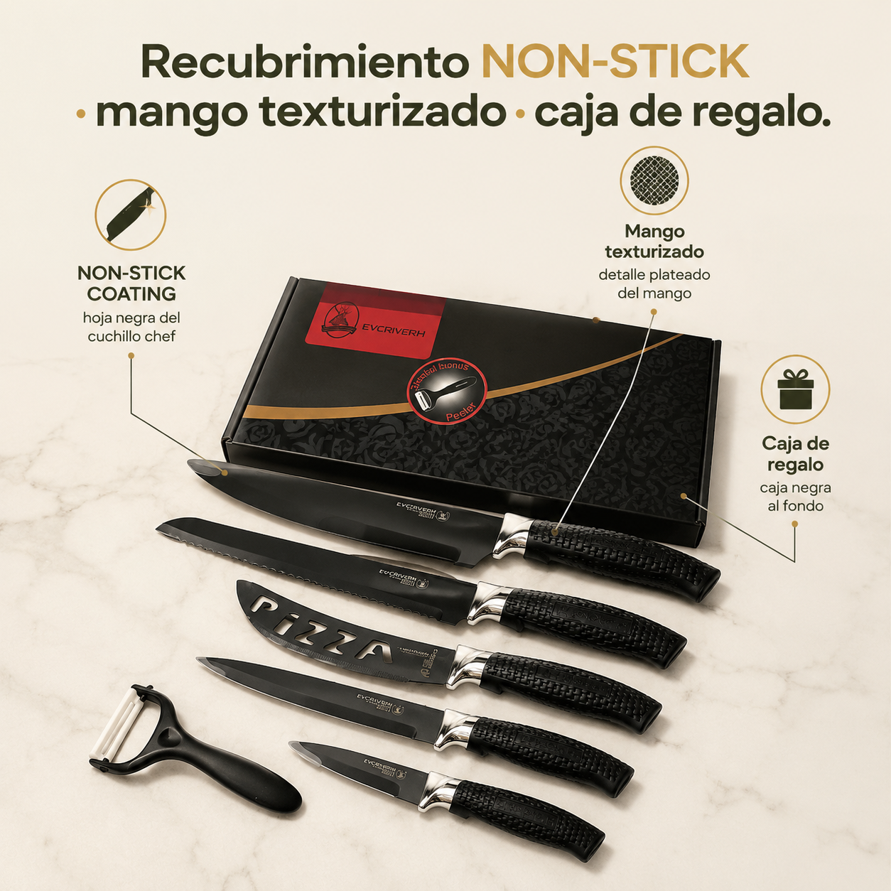Juego 7 Cuchillos Profesionales Negros — vista 3
