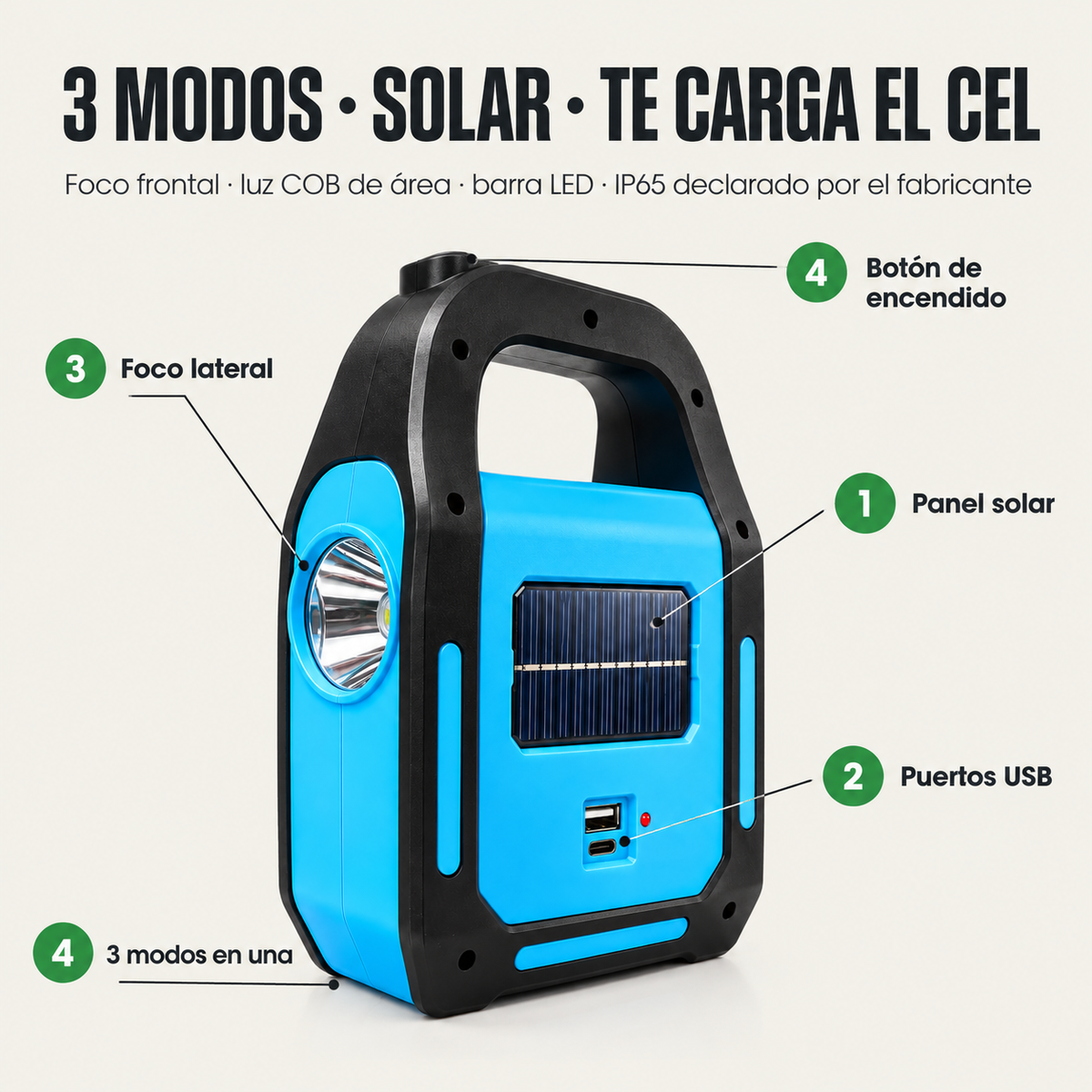 Linterna Recargable Usb Solar Powerbank - 12970 — vista 3