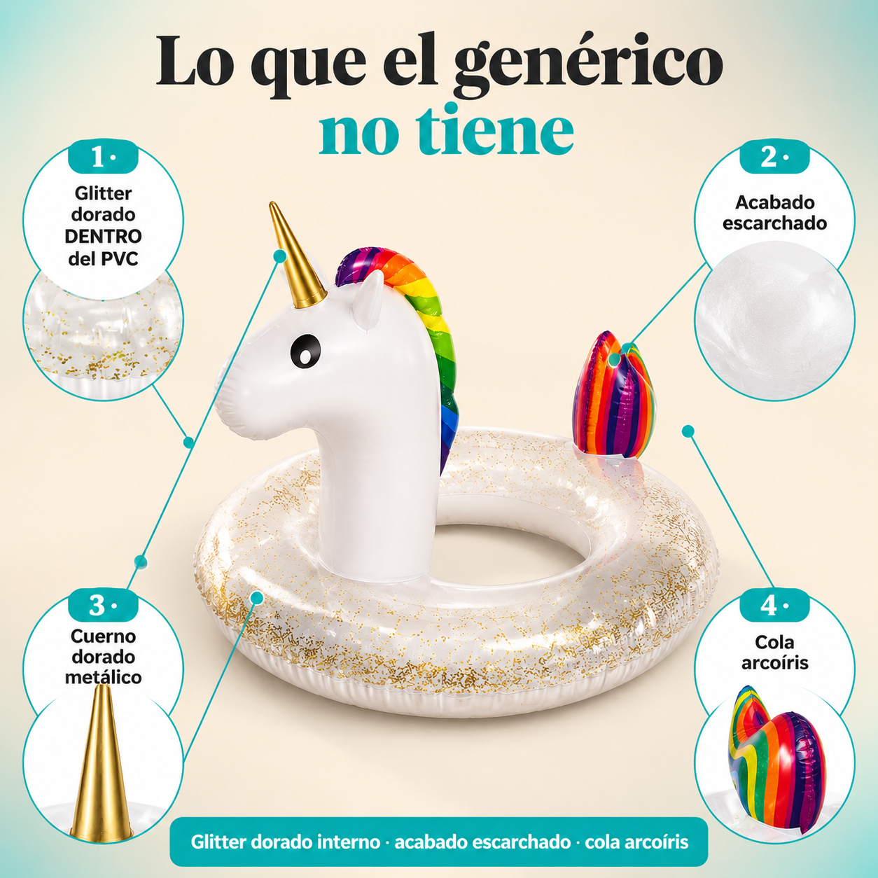 Boya Inflable De Unicornio Escarchado - 125082 — vista 3