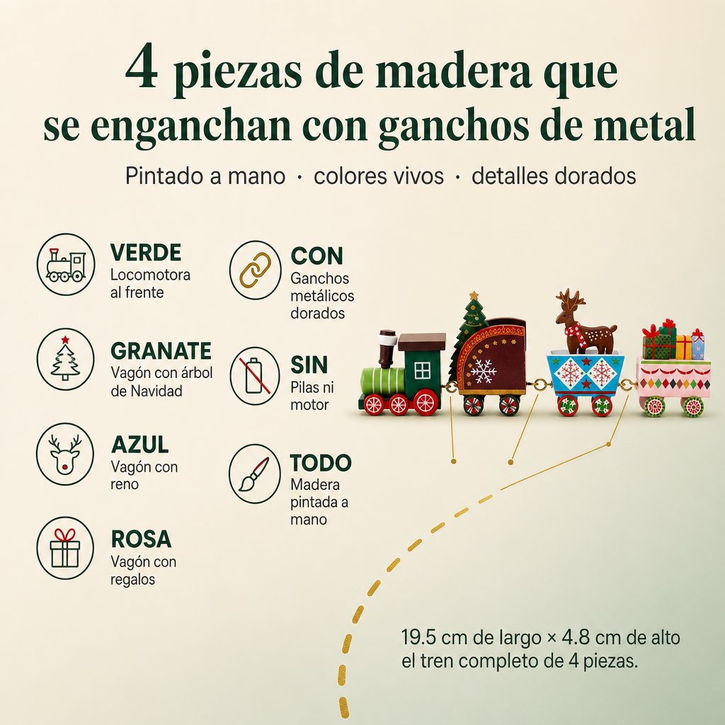 Mini Tren Navidad De Madera Colorido - 33632 — vista 3