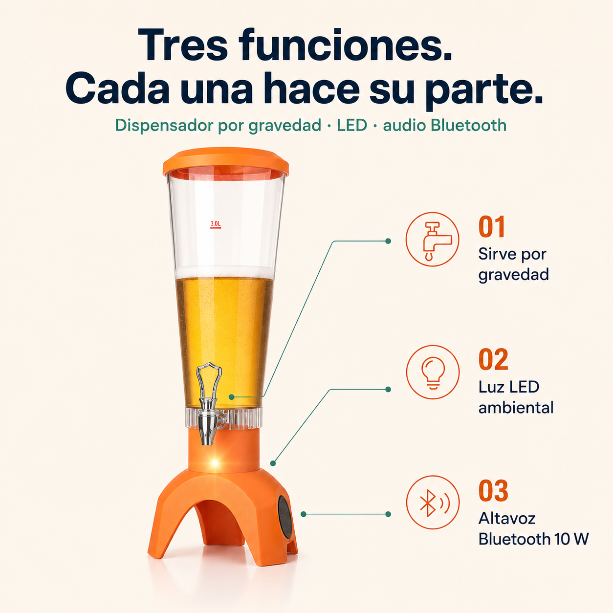 Dispensador Led De Bebidas 3l Con Bocina - 12327 — vista 3