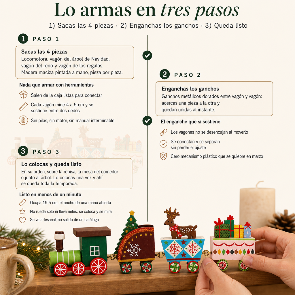 Mini Tren Navidad De Madera Colorido - 33632 — vista 4