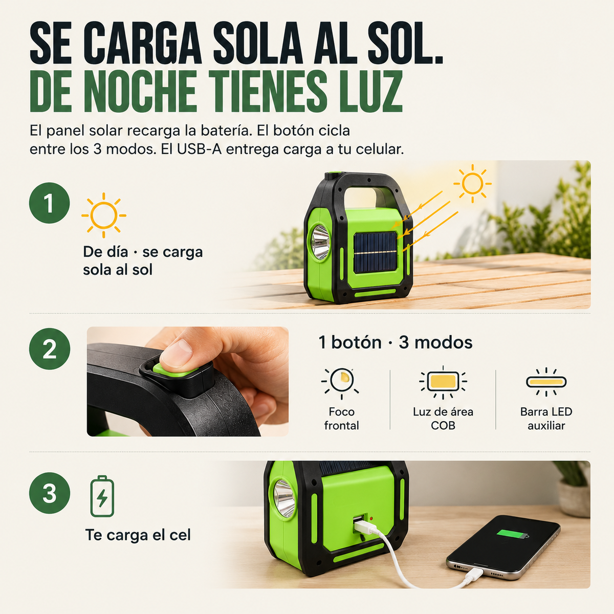 Linterna Recargable Usb Solar Powerbank - 12970 — vista 4