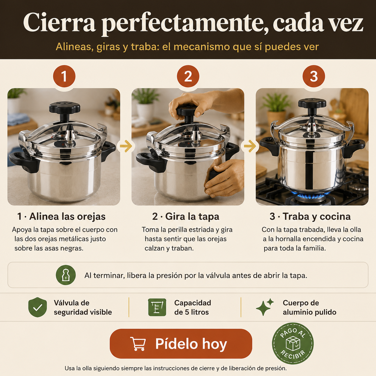 Olla A Presion Para Cocinar Aluminio 5l - 55149 — vista 4