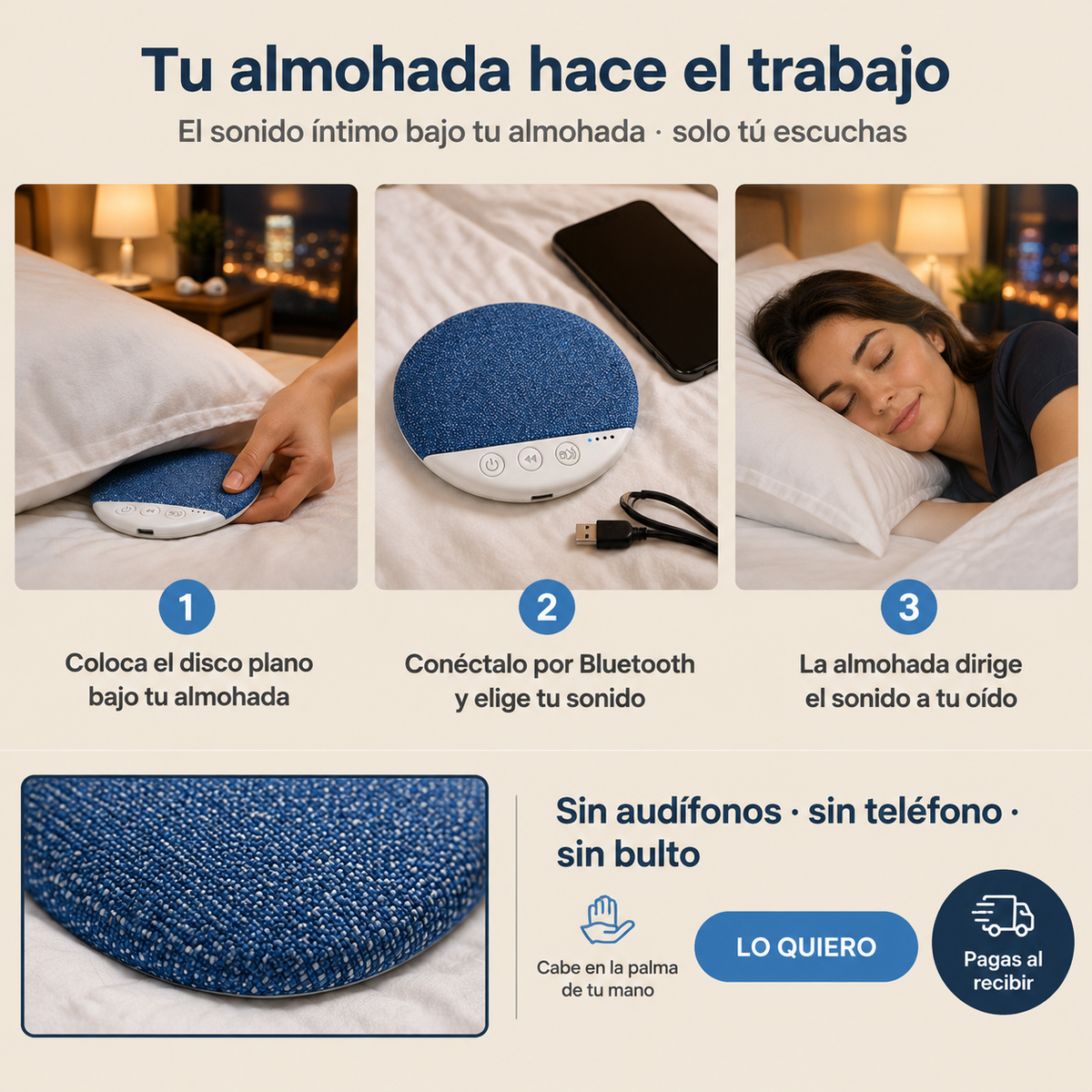 Bocina Tipo Almohada Bluetooth Dormir - 44459 — vista 4