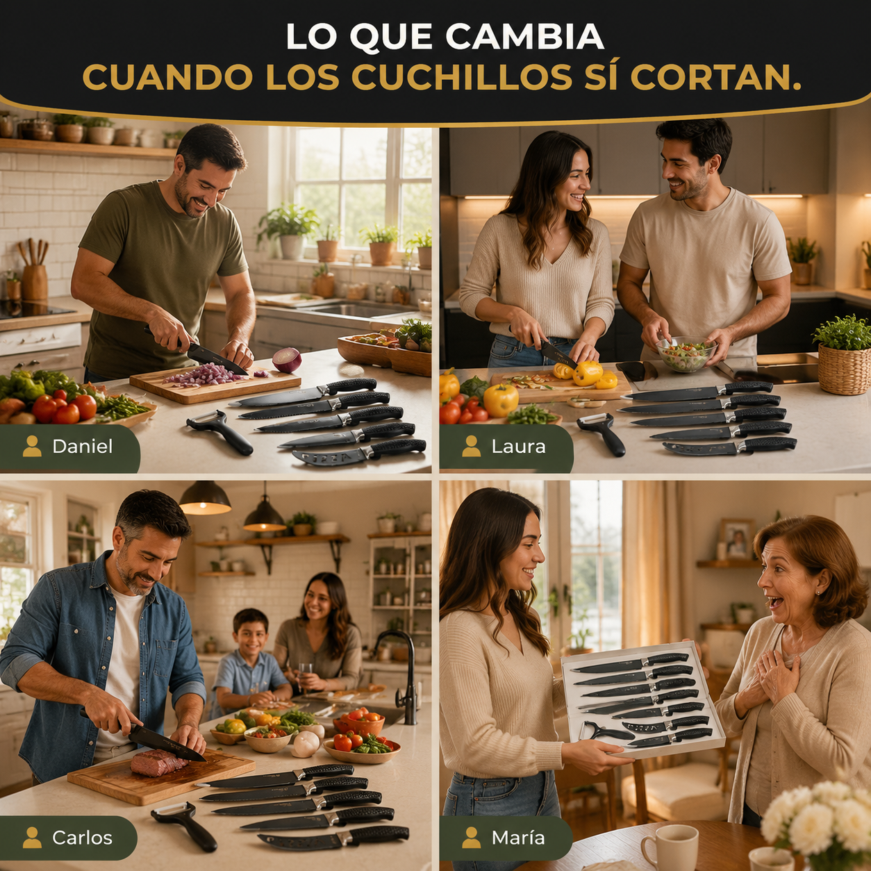 Juego 7 Cuchillos Profesionales Negros — vista 5