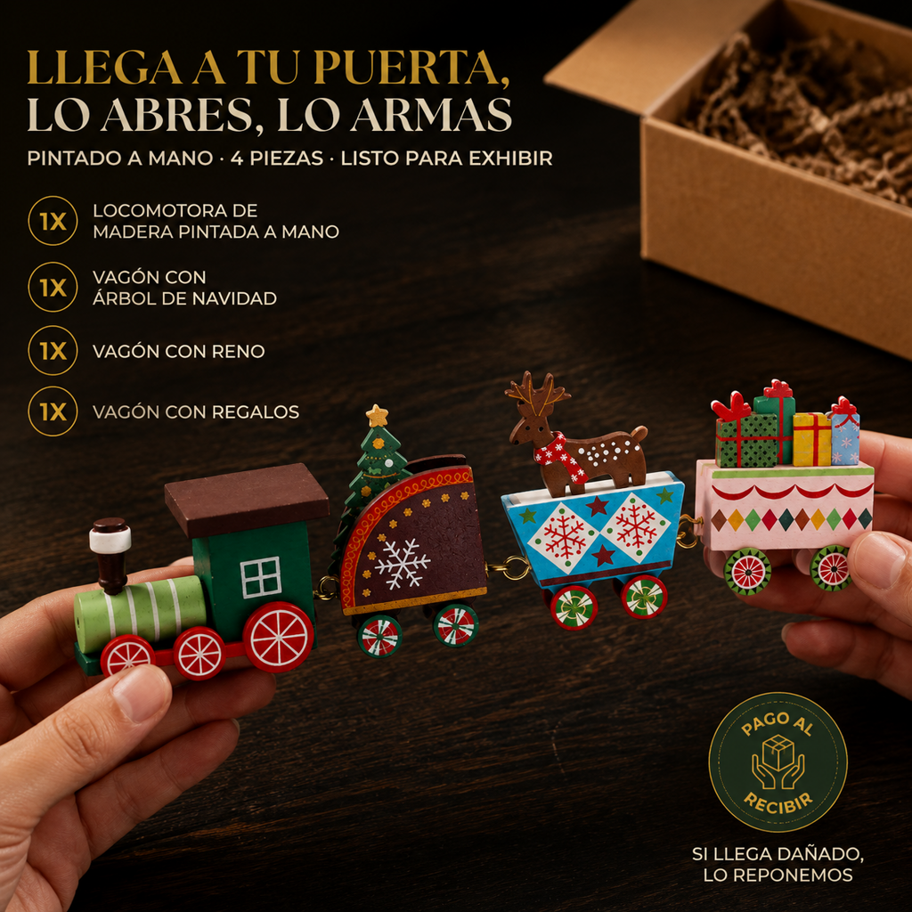 Mini Tren Navidad De Madera Colorido - 33632 — vista 7