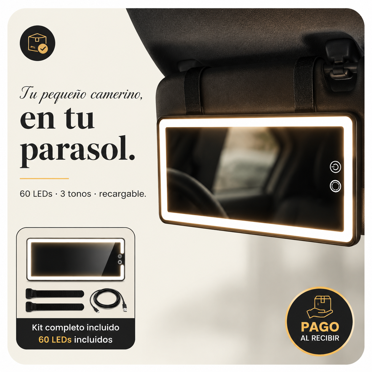 Espejo Maquillaje Con Luz Led Para Coche — vista 1