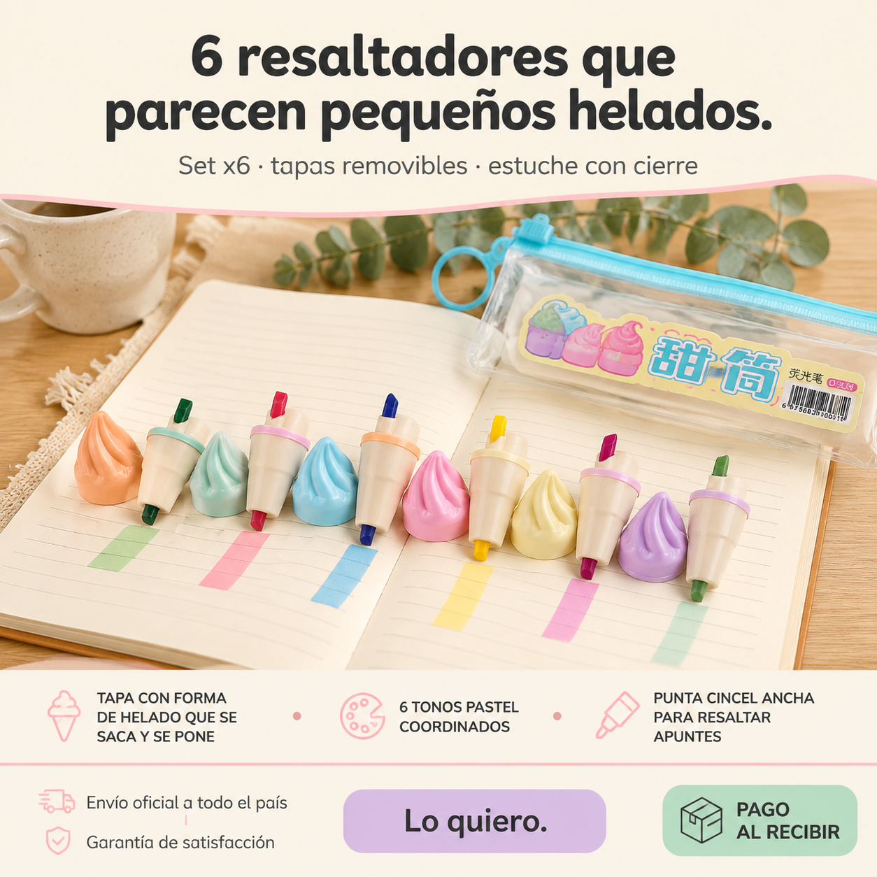 Set X6 Resaltadores Helado CandY — vista 1