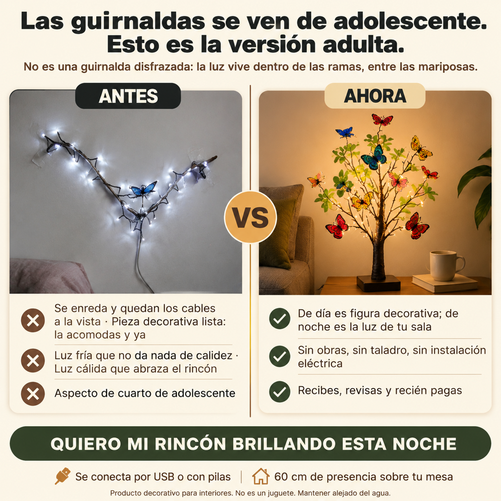 Arbol Lampara Decorativa Mariposas 60cm - 110804 — vista 2