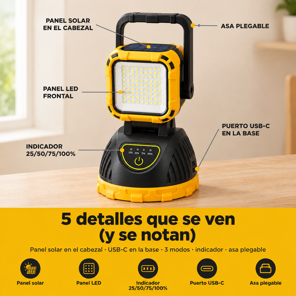 LINTERNA PARA CAMPING CARGA SOLAR Y USB - 1607244 — vista 3