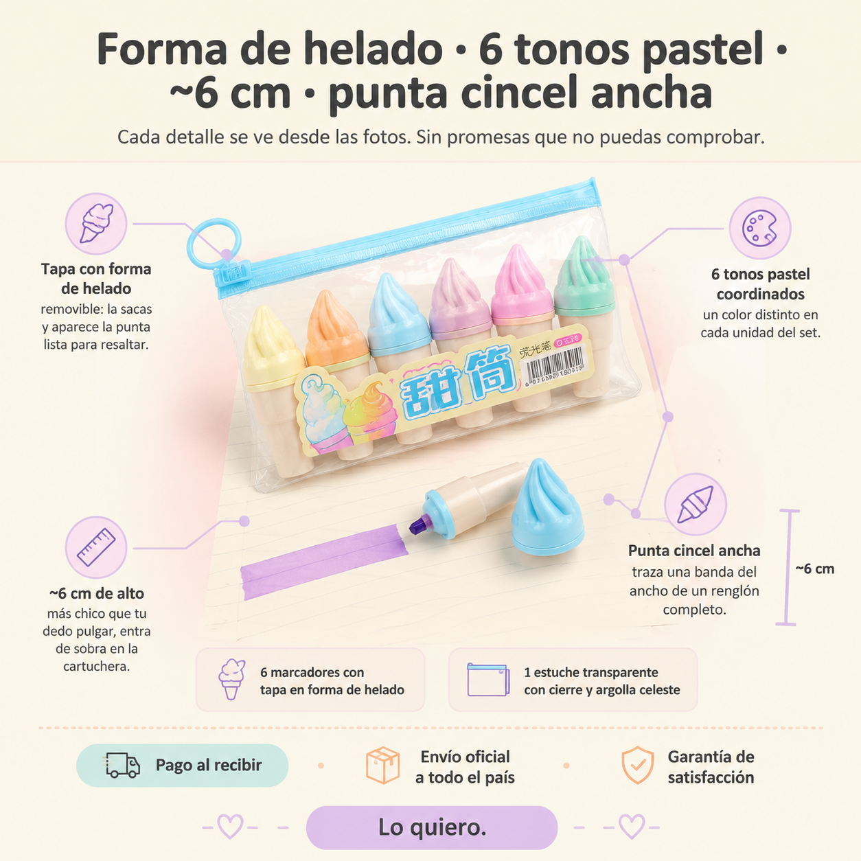 Set X6 Resaltadores Helado CandY — vista 3