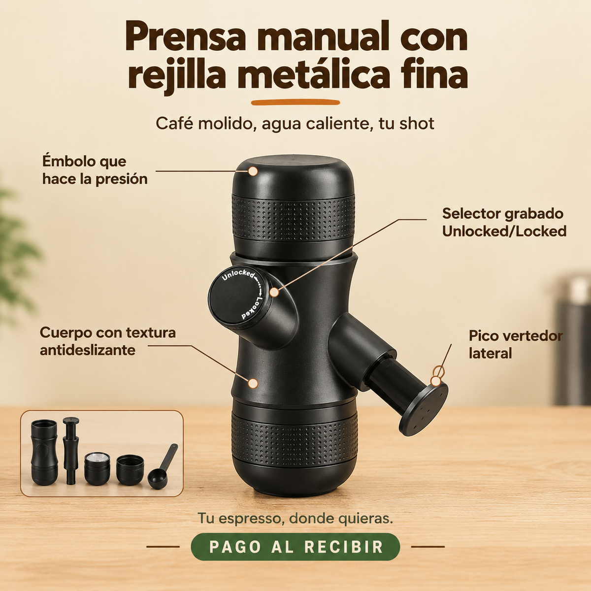 Cafetera Manual Portatil Cafe - 7725 — vista 3