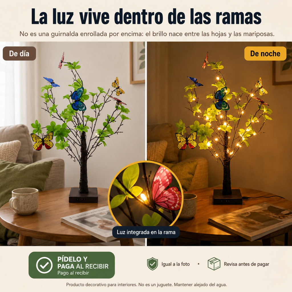 Arbol Lampara Decorativa Mariposas 60cm - 110804 — vista 4