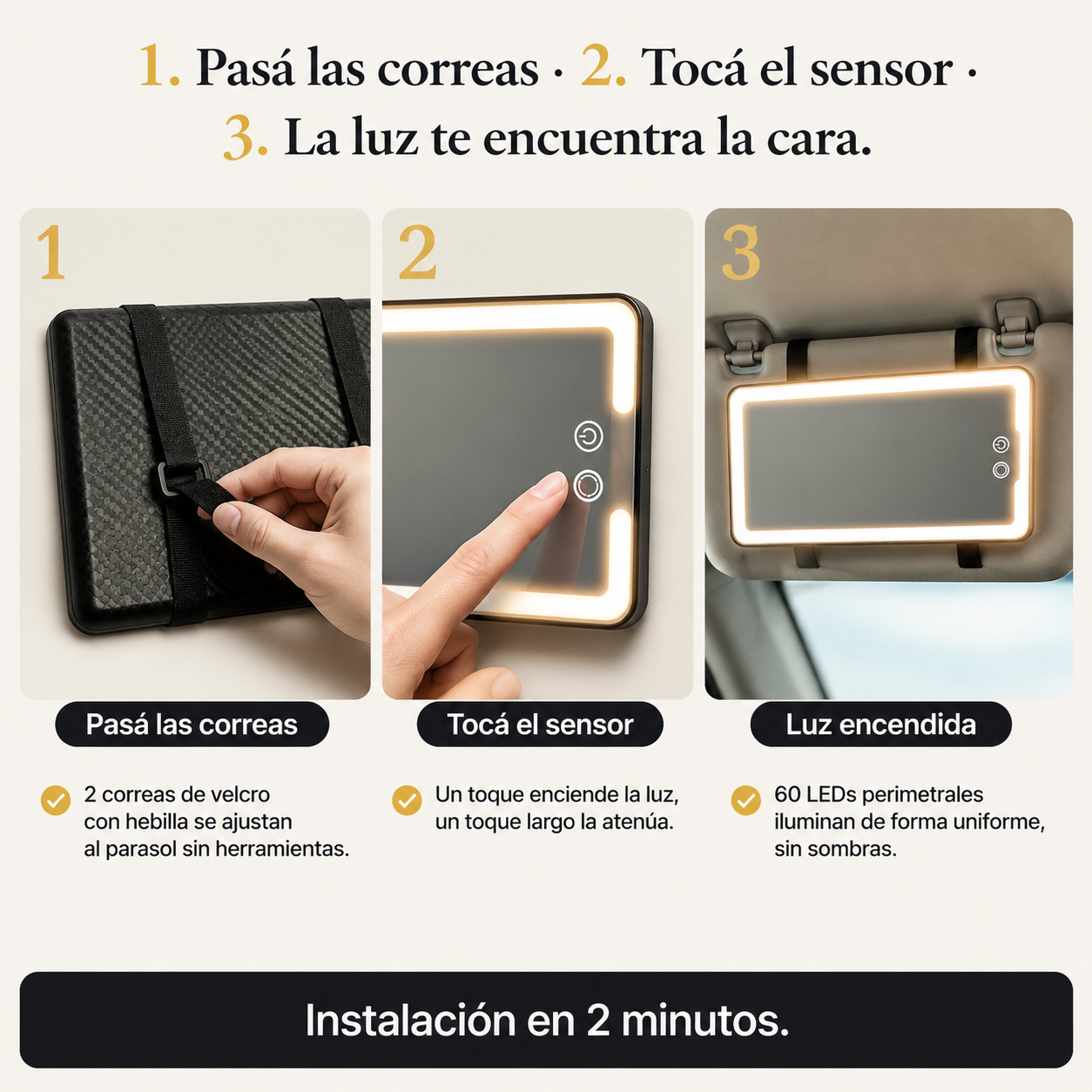 Espejo Maquillaje Con Luz Led Para Coche — vista 4