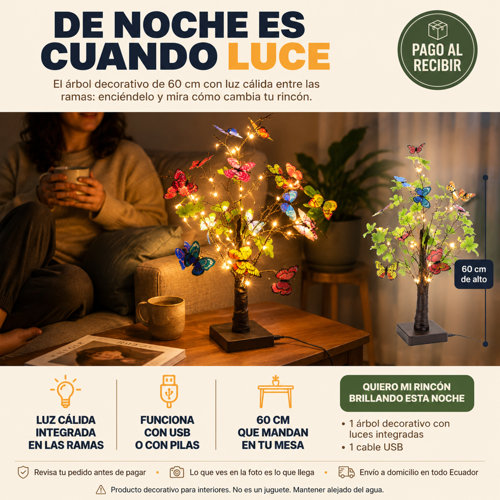 Arbol Lampara Decorativa Mariposas 60cm - 110804 — vista 5