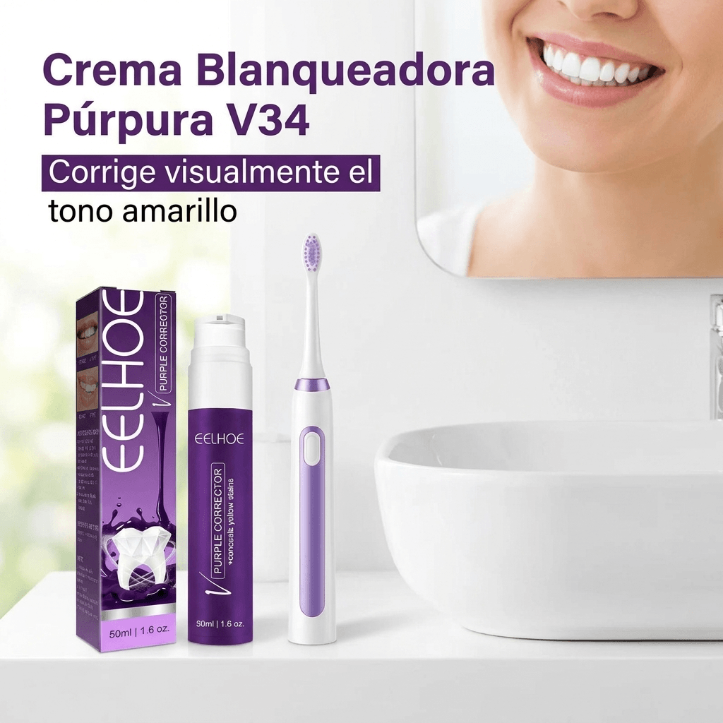 Crema dental púrpura blanqueadora - Dale a tu sonrisa un blanco más limpio en segundos