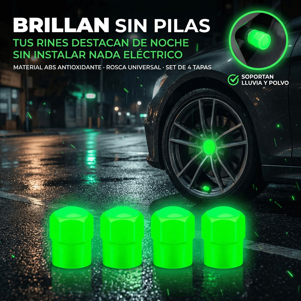 Tapas de Válvula Fluorescentes Universales - Rines que brillan solos en la oscuridad