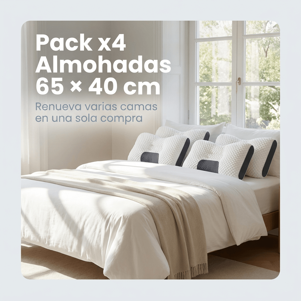 Pack de 4 almohadas suaves de 65 × 40 cm - Renueva tu descanso en una sola compra