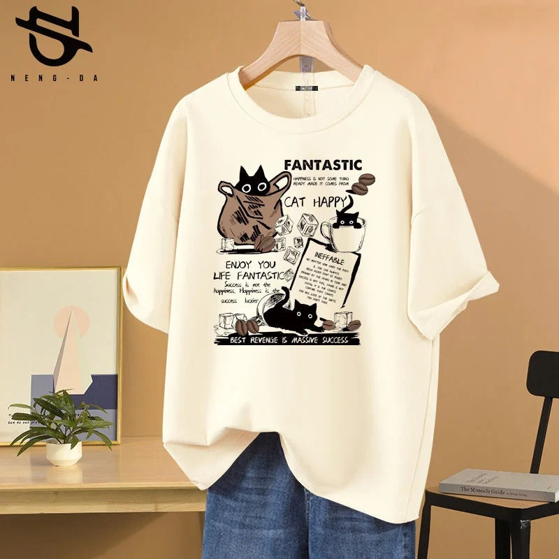 CatMood™ – Camiseta oversize con estampado ilustrado