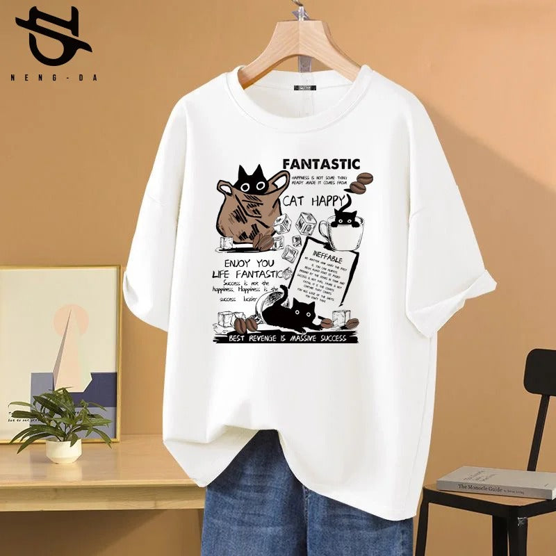 CatMood™ – Camiseta oversize con estampado ilustrado