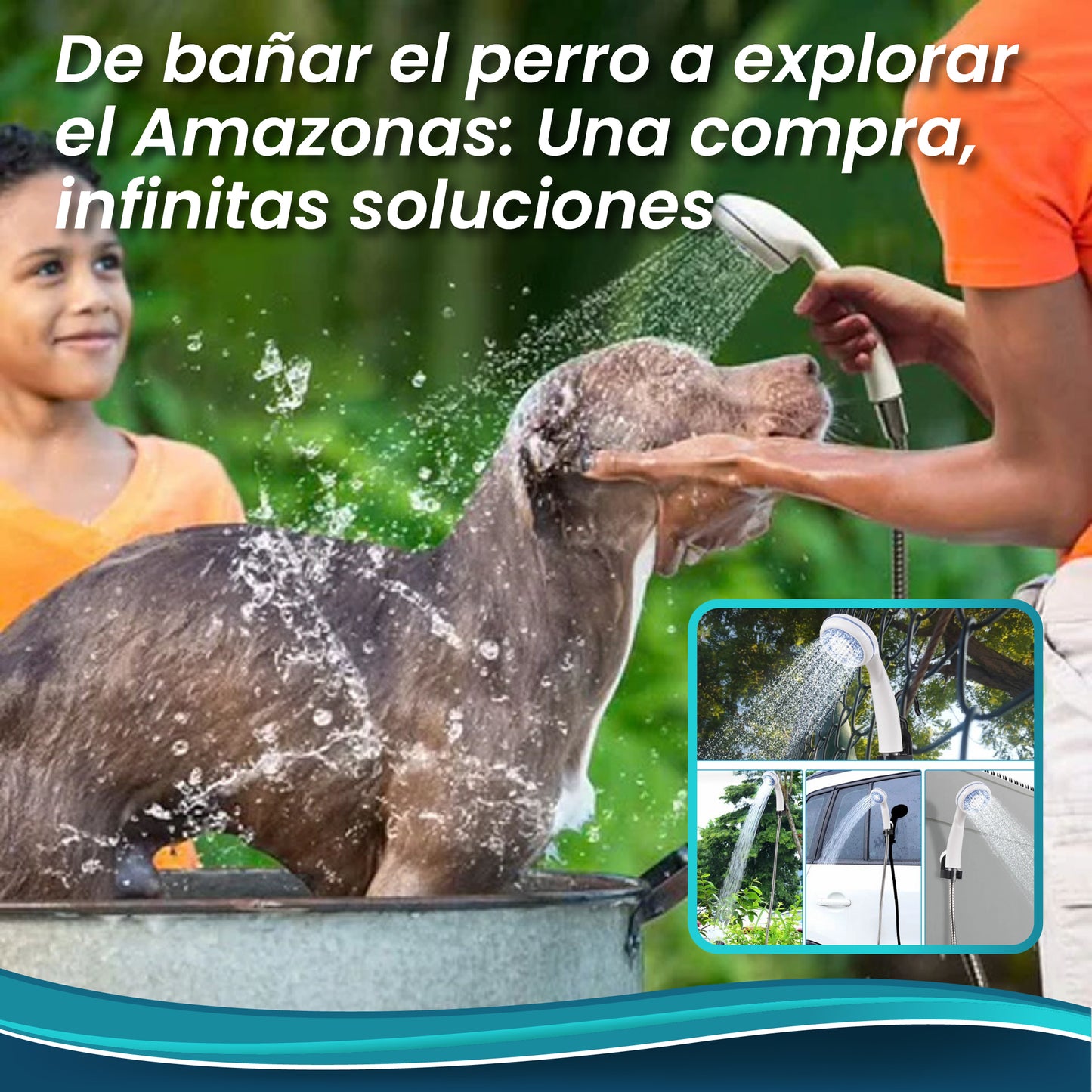Ducha OutdoorFlow- Portátil, eléctrica y recargable, convierte cualquier recipiente de agua en una ducha funcional. Ideal para camping, playa, viajes y zonas sin acceso a agua corriente.