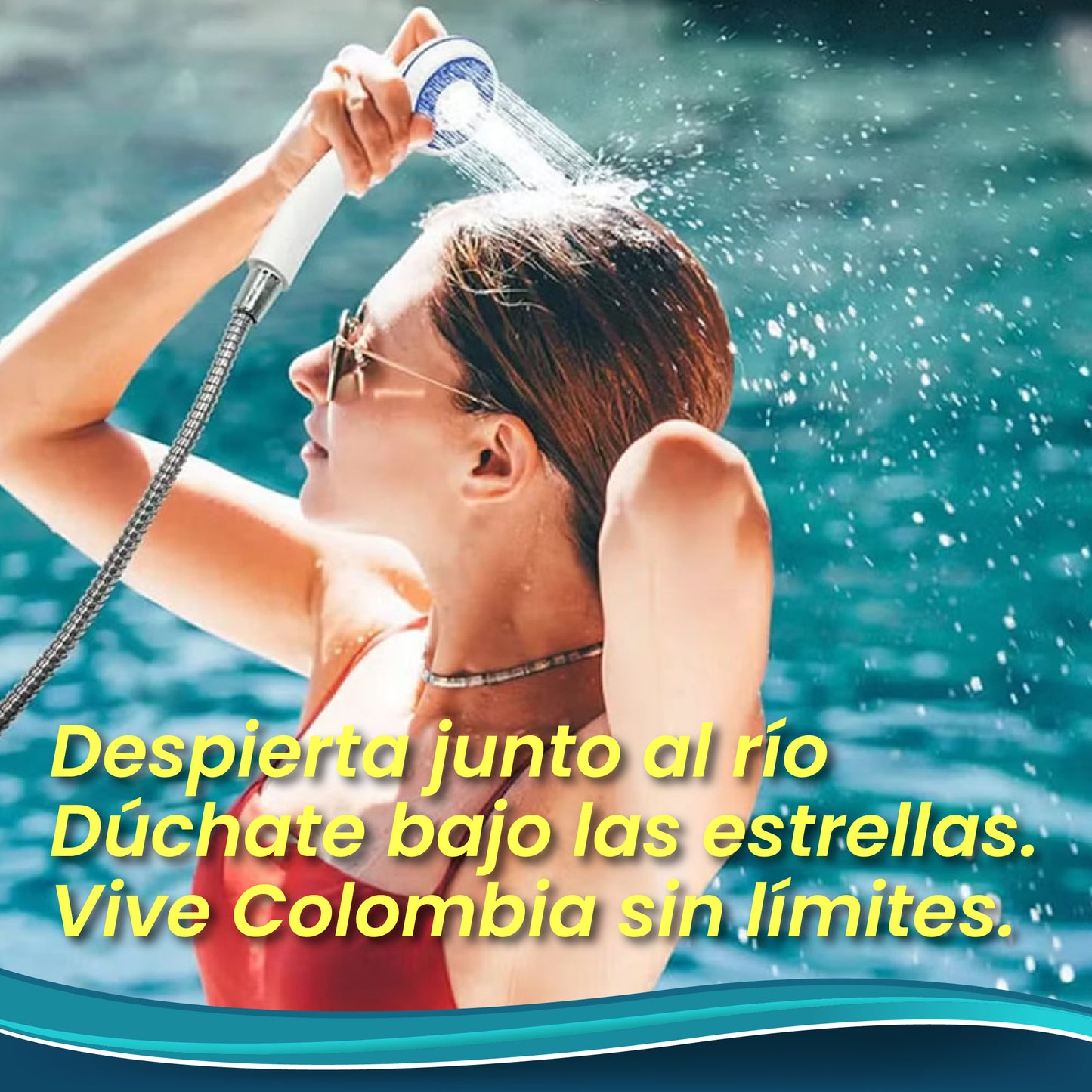 Ducha OutdoorFlow- Portátil, eléctrica y recargable, convierte cualquier recipiente de agua en una ducha funcional. Ideal para camping, playa, viajes y zonas sin acceso a agua corriente.