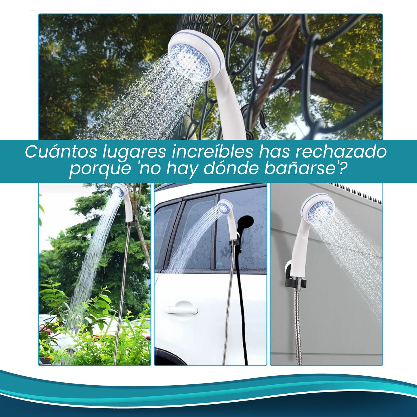 Ducha OutdoorFlow- Portátil, eléctrica y recargable, convierte cualquier recipiente de agua en una ducha funcional. Ideal para camping, playa, viajes y zonas sin acceso a agua corriente.