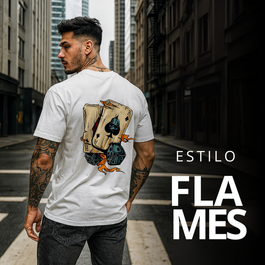 FlamesStyle™ – Camiseta urbana con diseño de cartas y dados